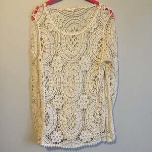 Nave Nude Mesh Crochet Lace Long Sleeve Top Medium earthy